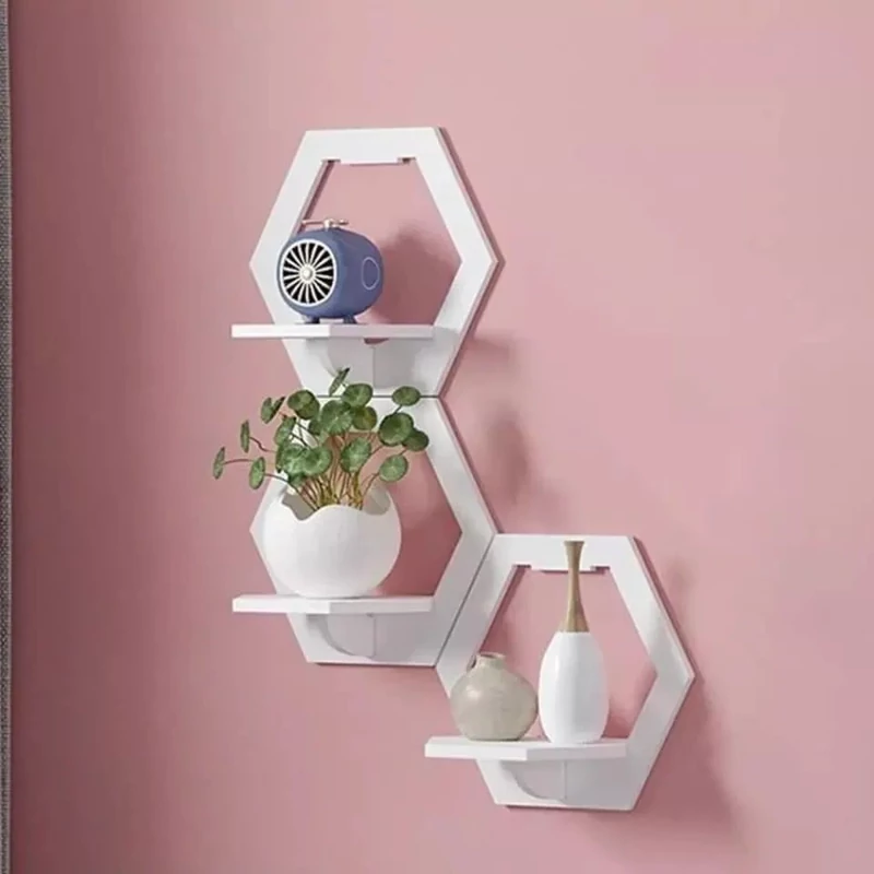 شلف طاقچه دیواری شش ظلعی پک 3 عددی