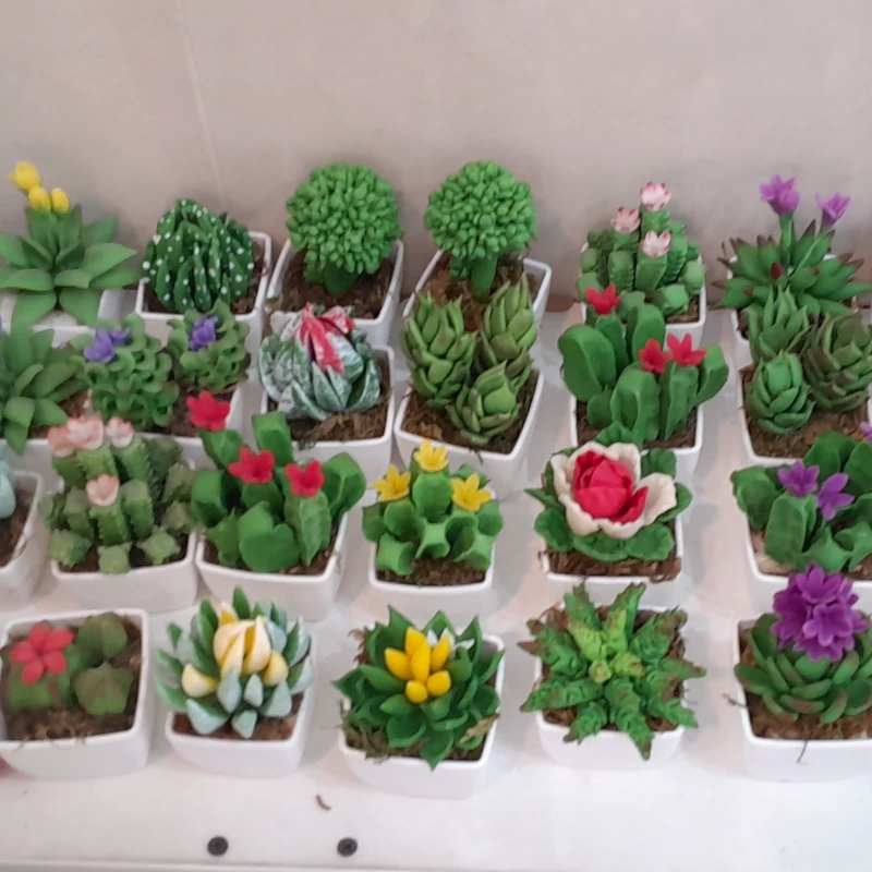 گل گلدان کاکتوس مصنوعی خمیر چینی
