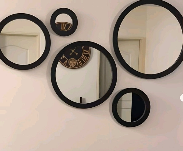 آینه گرد 5 تکه دکوراتیو رنگ مشکی ضدآب