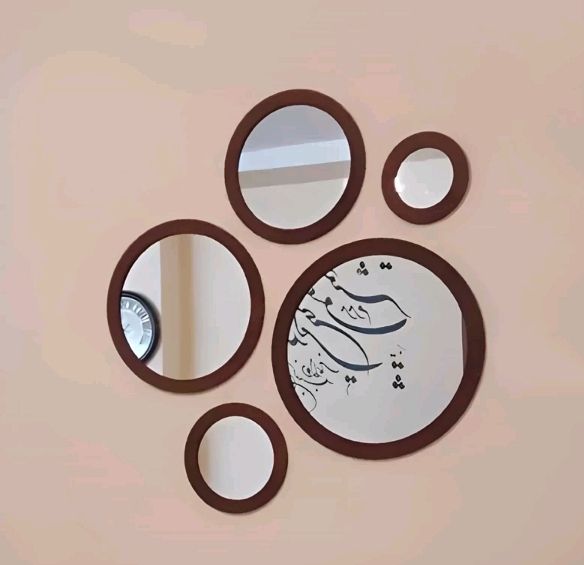 آینه گرد 5 تیکه رنگ قهوه‌ای pvcضدآب دکوراتیو