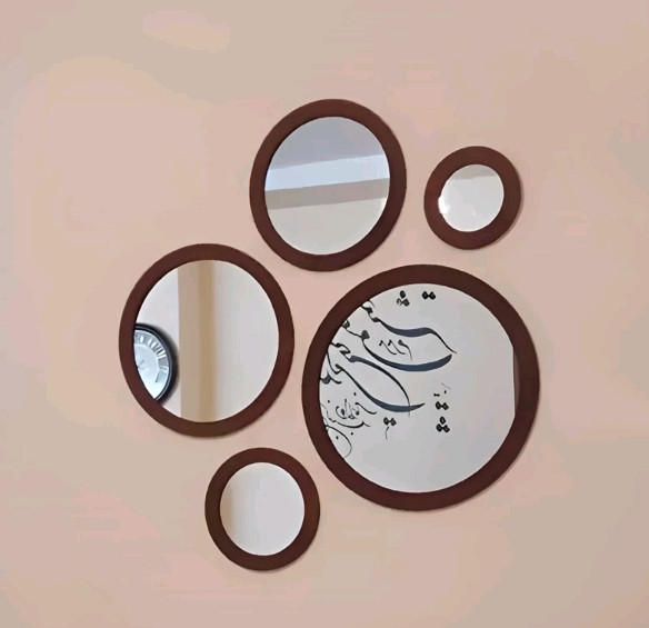آینه گرد 5 تیکه رنگ قهوهای pvcضدآب دکوراتیو