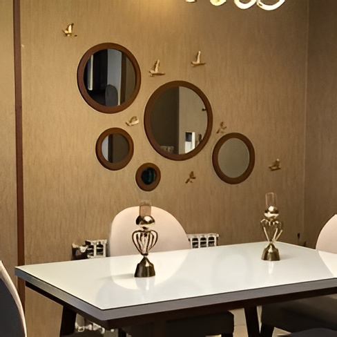 آینه گرد 5 تیکه رنگ قهوه‌ای pvcضدآب دکوراتیو