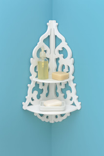 شلف دیواری کنجی دو طبقه گلدار ضدآب pvc