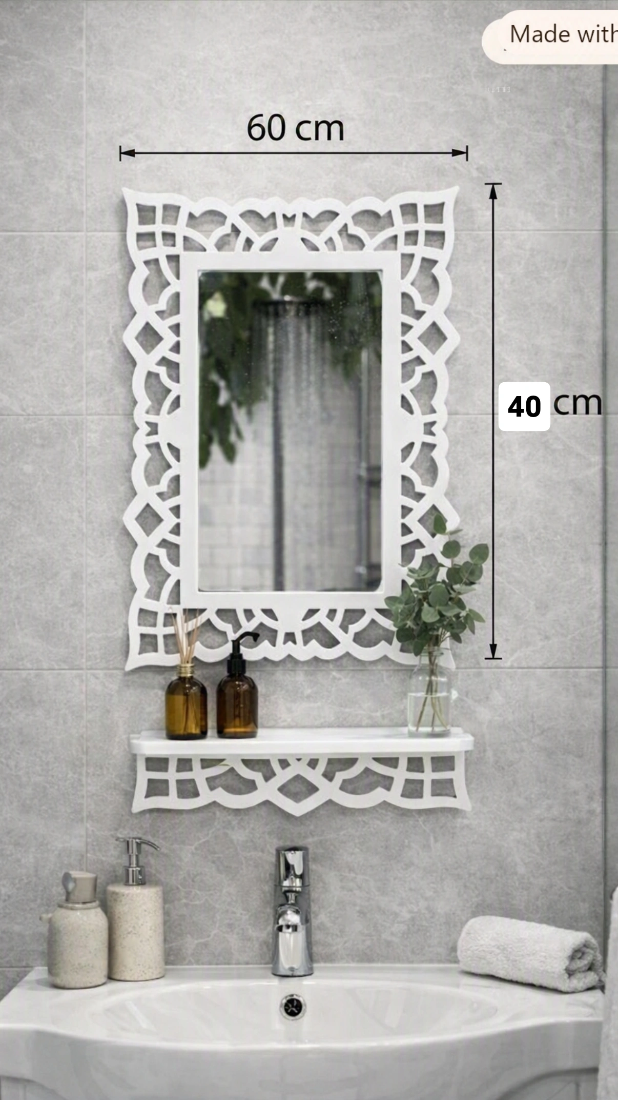 آینه شِلف متوسط مدل سنتی ضدآب PVC نانو سایز با قاب ۶۰×۴۰