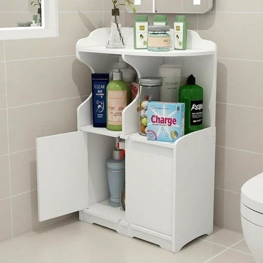 شِلف استند ایستاده PVC نانو ضدآب مدل کابینتی ساده چندمنظوره حمام، سرویس بهداشتی و دکور منزل