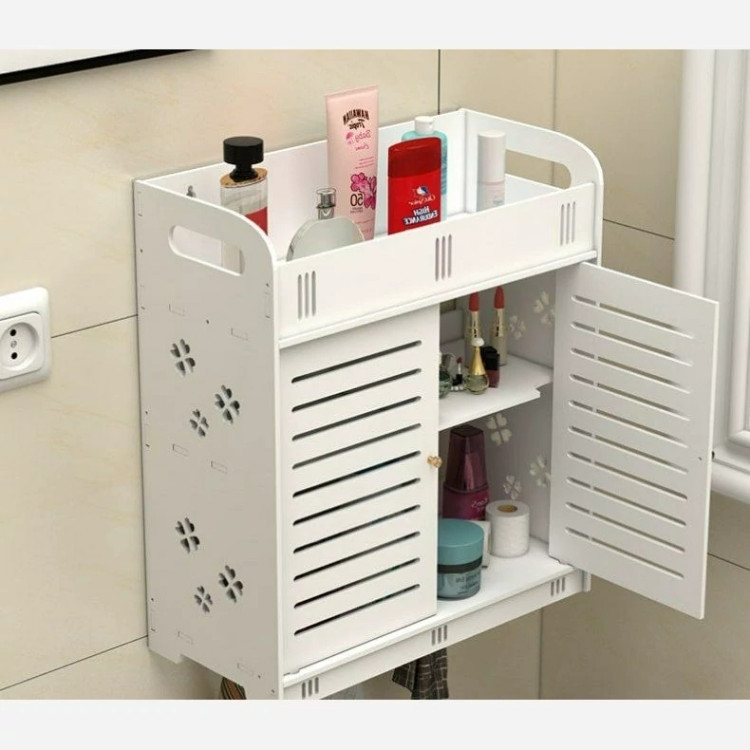 شِلف باکس کابنیتی دیواری سایز متوسط حمام ضدآب PVC نانو مدل درب کامل